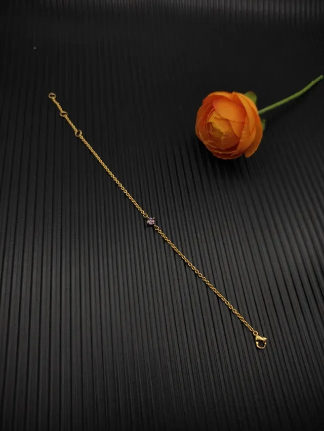 Gold Purple Rope Chain Single Faceted Gemstone Bracelet 7