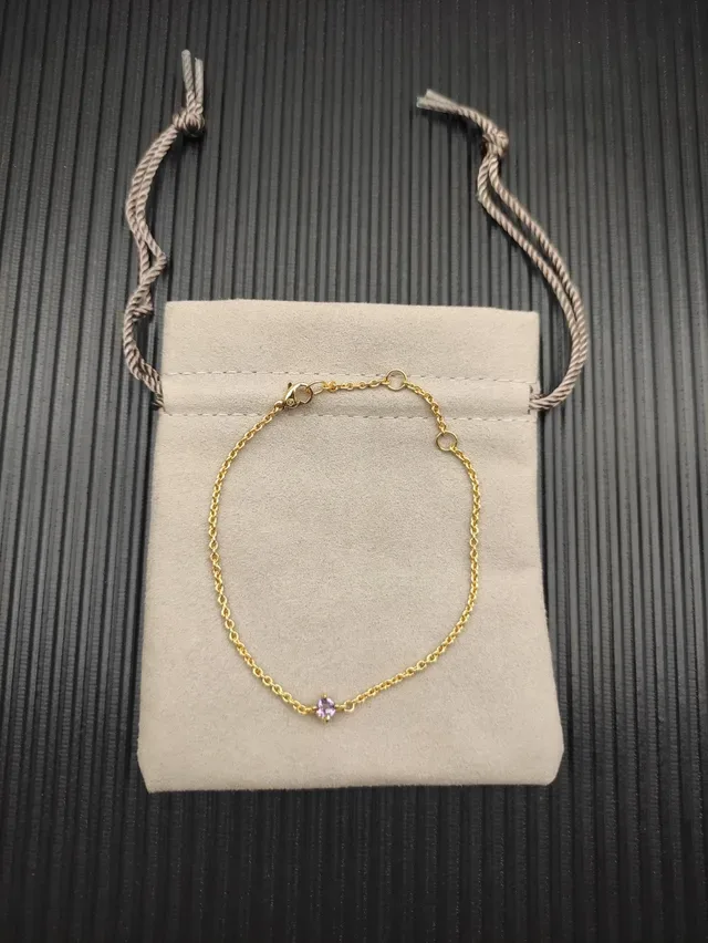 Gold Purple Rope Chain Single Faceted Gemstone Bracelet 9