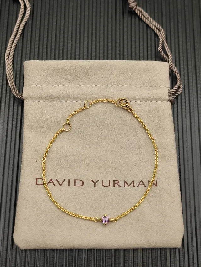Gold Purple Rope Chain Single Faceted Gemstone Bracelet 10