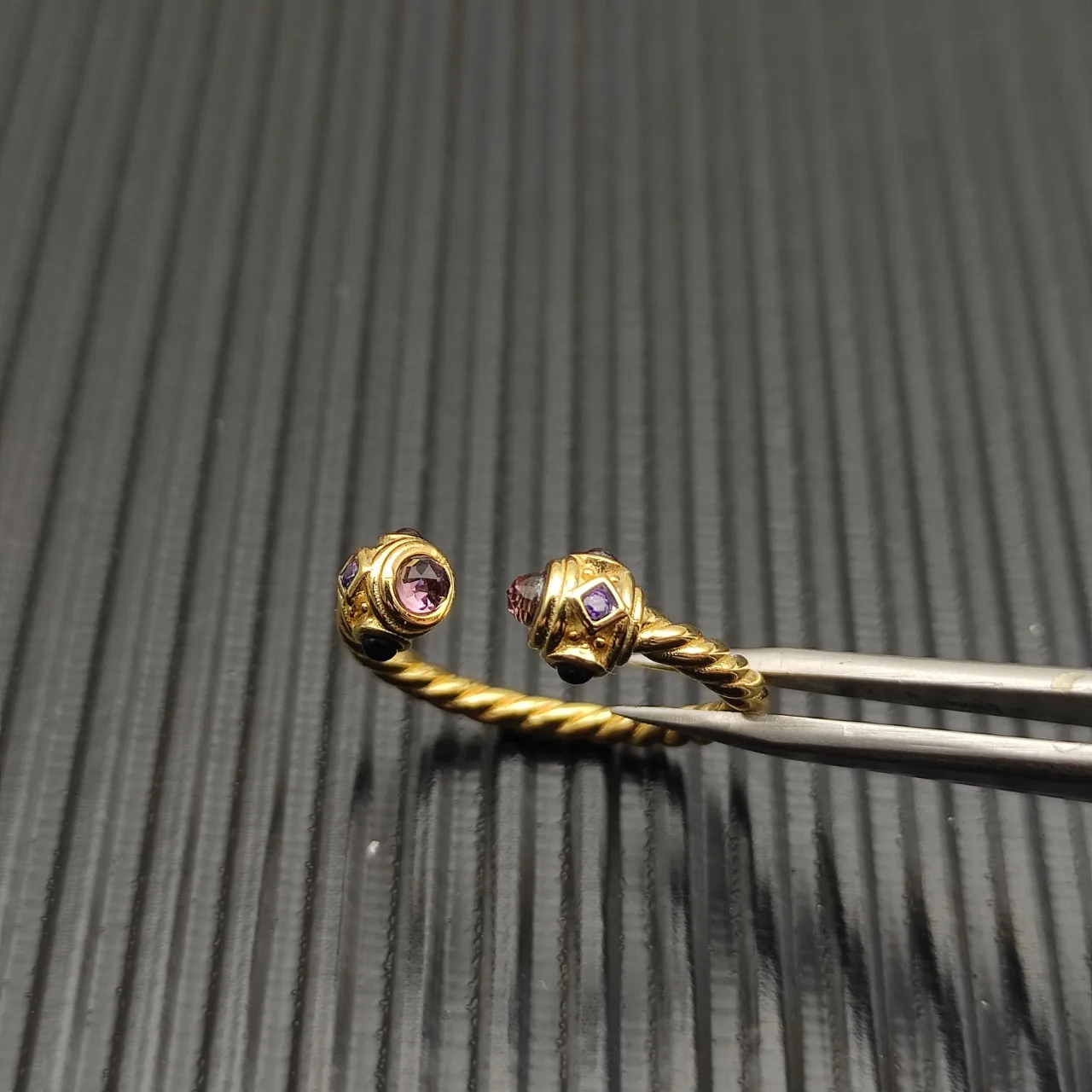 Gold Purple Twisted Rope Band Open Cuff Ring 5