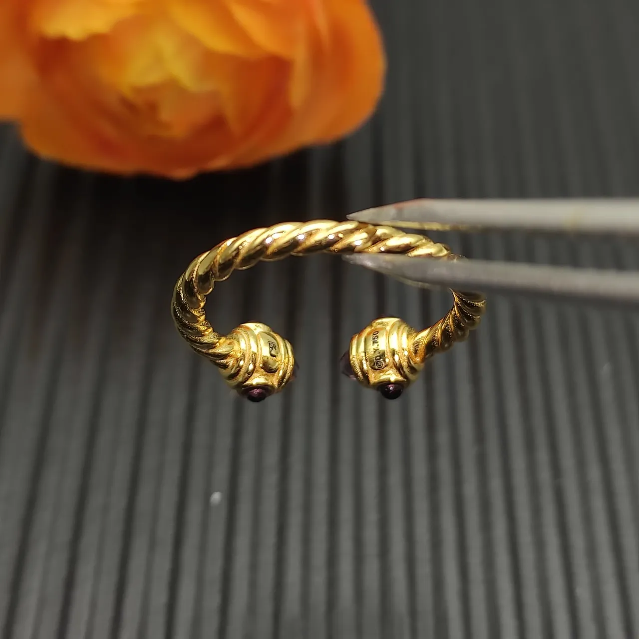 Gold Purple Twisted Rope Band Open Cuff Ring 6