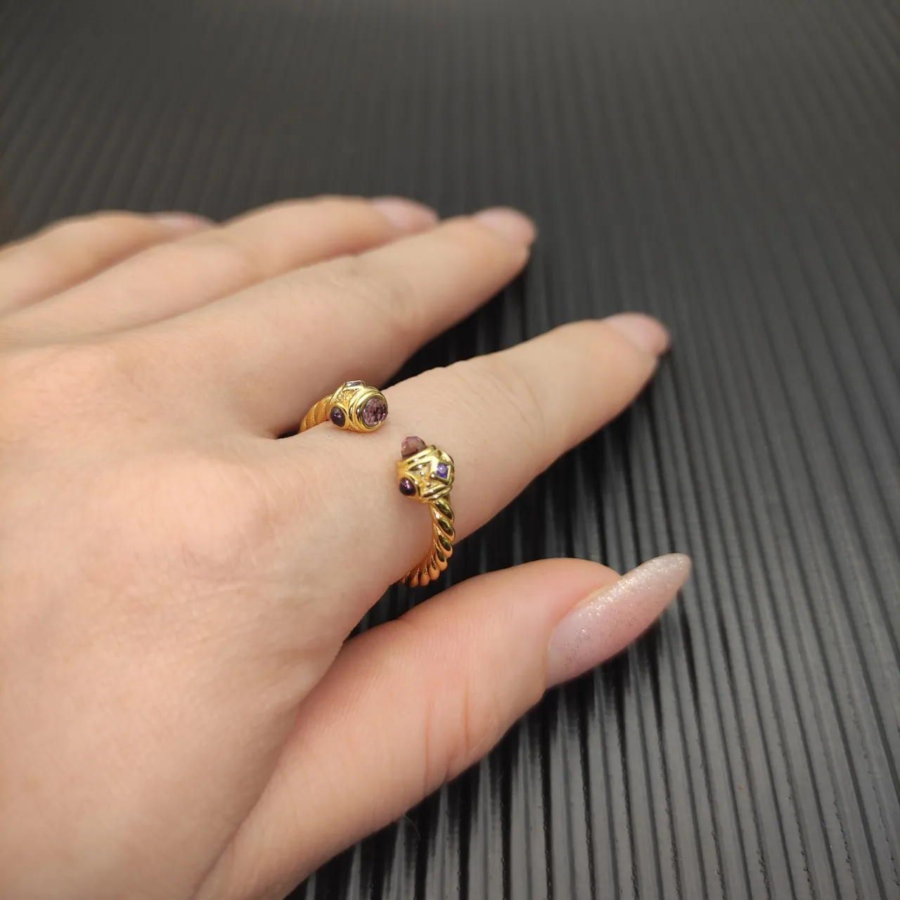 Gold Purple Twisted Rope Band Open Cuff Ring 7