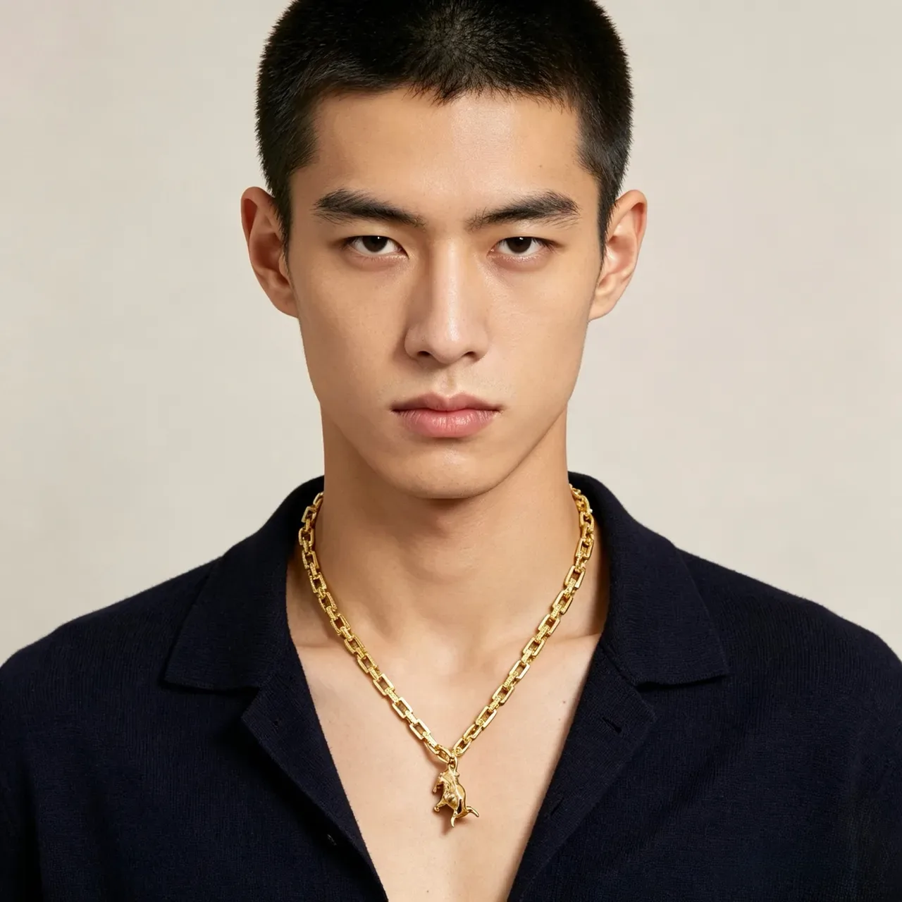 Gold Rectangular Link Chain Necklace 4
