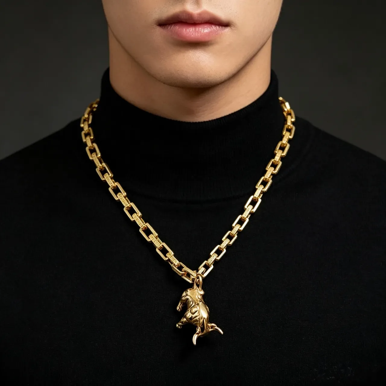 Gold Rectangular Link Chain Necklace 8