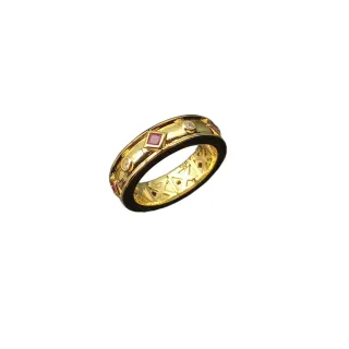 Gold Red Band Square Ruby Inlays Ring