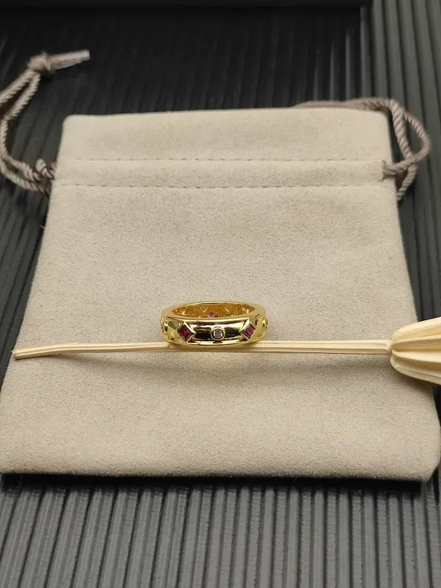 Gold Red Band Square Ruby Inlays Ring 5