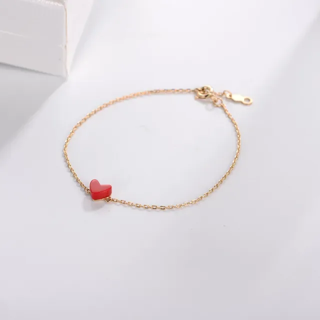 Gold Red Chain Enamel Heart Charm Bracelet 2