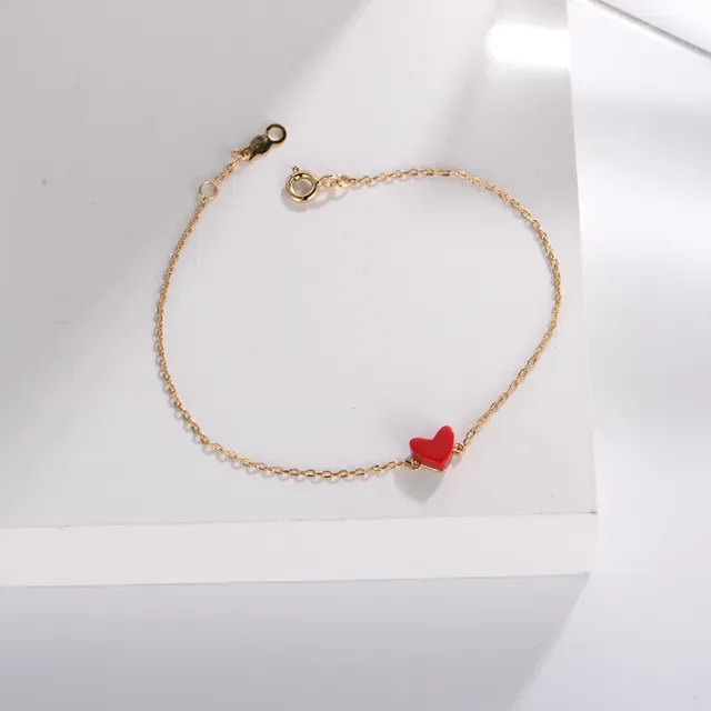 Gold Red Chain Enamel Heart Charm Bracelet 3