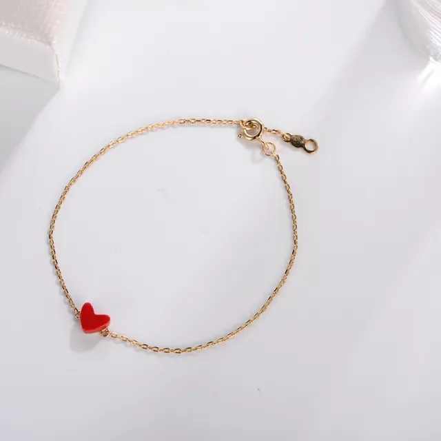Gold Red Chain Enamel Heart Charm Bracelet 4