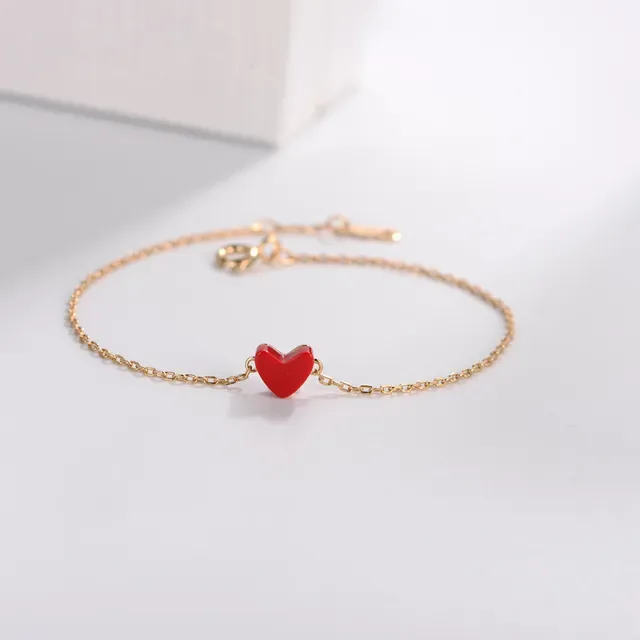 Gold Red Chain Enamel Heart Charm Bracelet 5