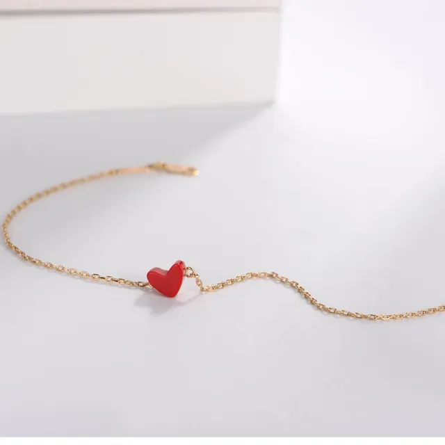 Gold Red Chain Enamel Heart Charm Bracelet 6