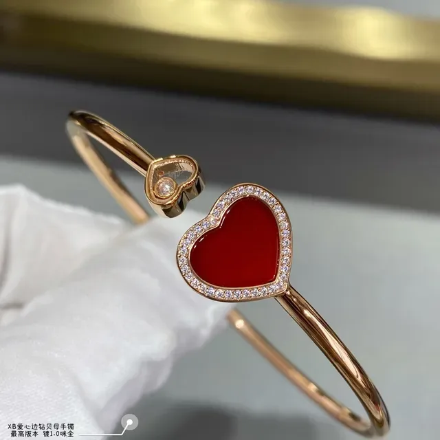 Gold Red Heart-Shaped Pavé-Set Bracelet 2