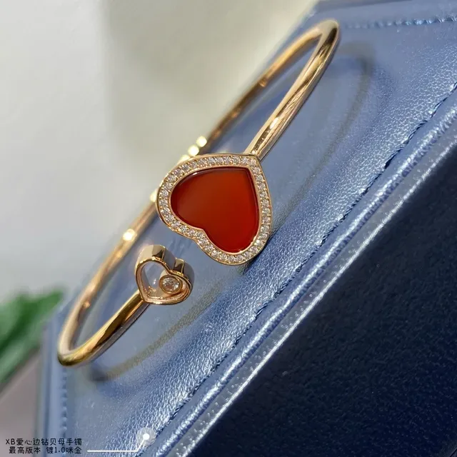 Gold Red Heart-Shaped Pavé-Set Bracelet 5