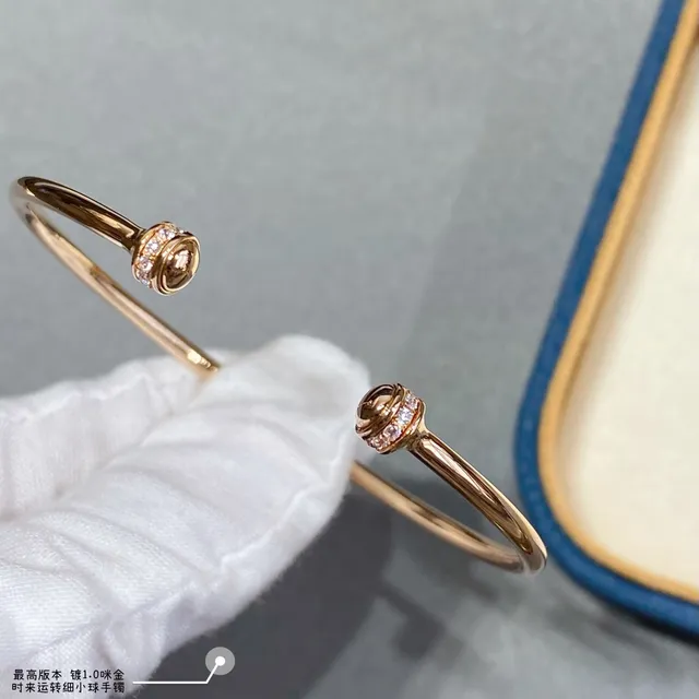 Gold Red Open Bangle Rotating Spherical Cap Bracelet 2