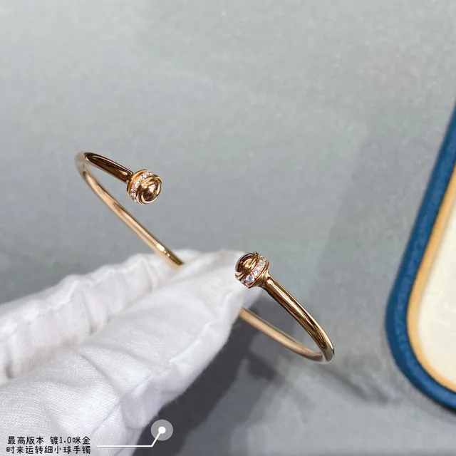 Gold Red Open Bangle Rotating Spherical Cap Bracelet 3