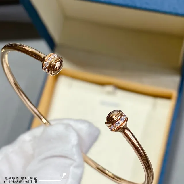 Gold Red Open Bangle Rotating Spherical Cap Bracelet 4