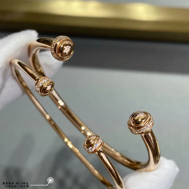 Gold Red Open Bangle Rotating Spherical Cap Bracelet 6