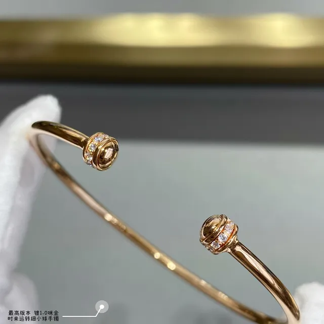 Gold Red Open Bangle Rotating Spherical Cap Bracelet 7