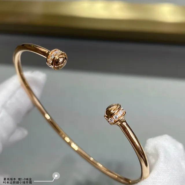 Gold Red Open Bangle Rotating Spherical Cap Bracelet 8