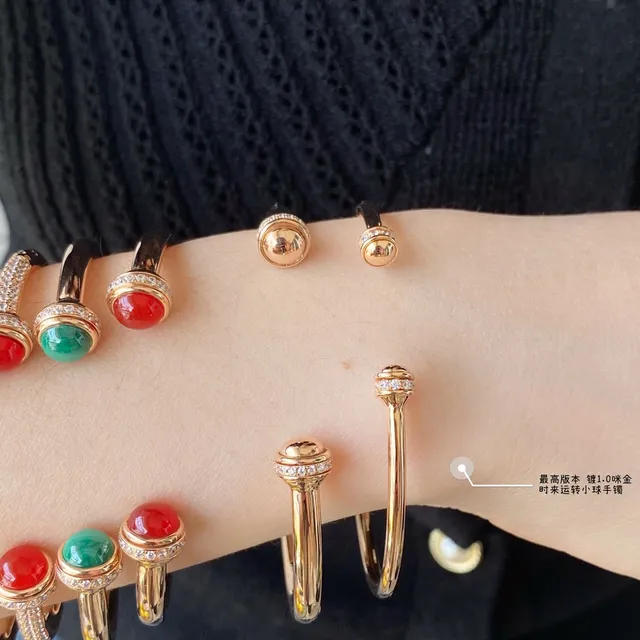 Gold Red Open Bangle Rotating Spherical Cap Bracelet 9