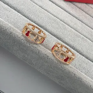 Gold Red Openwork Enamel Hearts Ring