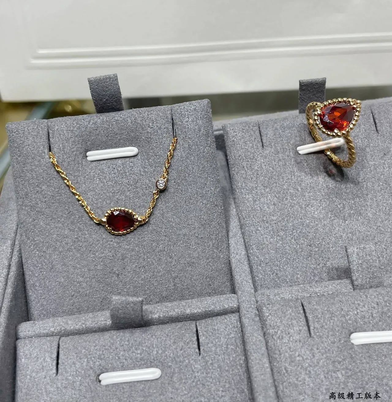 Gold Red Rope-Chain Pavé Heart Charm Bracelet 3
