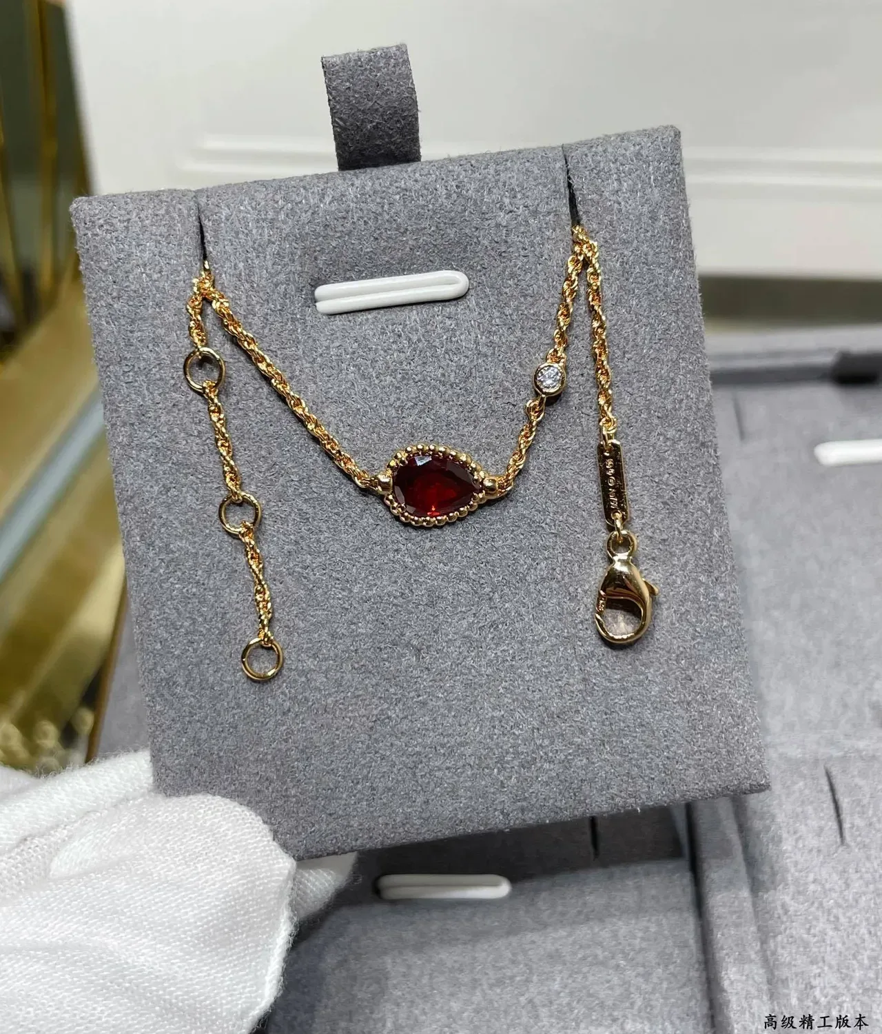 Gold Red Rope-Chain Pavé Heart Charm Bracelet 6