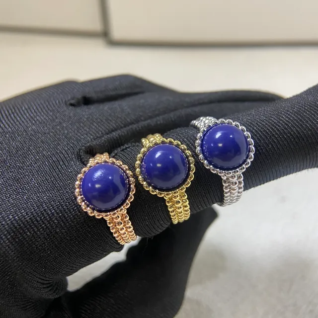 Gold Silver Cabochon-Set Textured Band Ring 5
