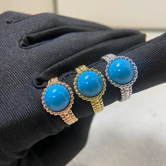 Gold Silver Cabochon-Set Textured Band Ring 6