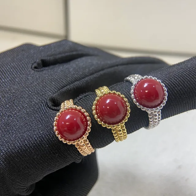 Gold Silver Cabochon-Set Textured Band Ring 8