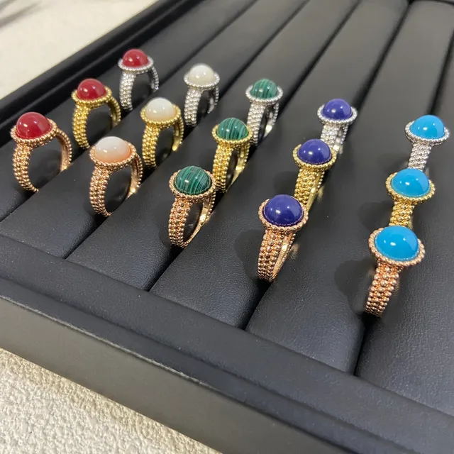Gold Silver Cabochon-Set Textured Band Ring 9
