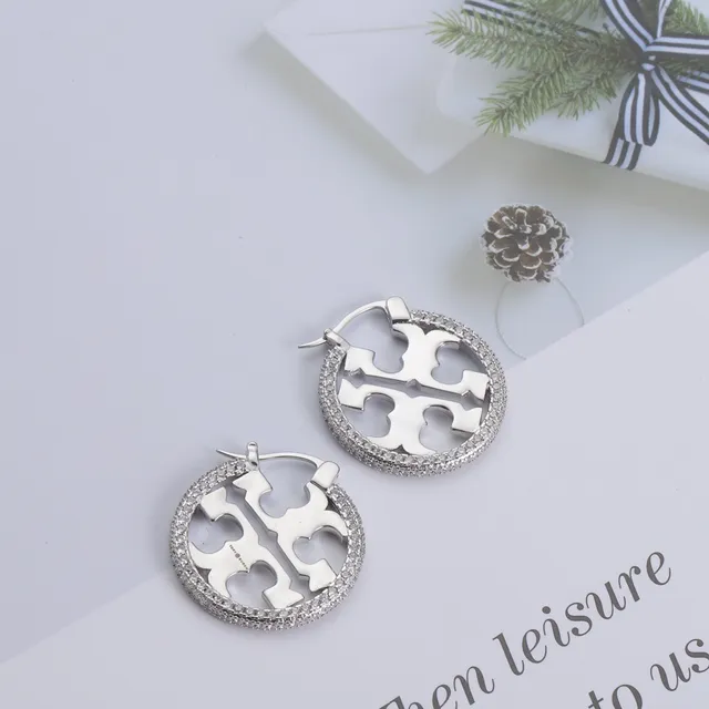 Gold Silver Circular Hoop Pavé-Stone Border Earrings 6