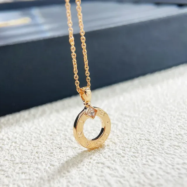 Gold Silver Circular Open-Ring Pendant Engraved Lettering Necklace 2