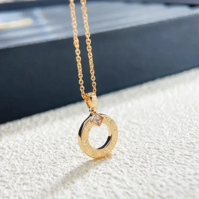 Gold Silver Circular Open-Ring Pendant Engraved Lettering Necklace 4