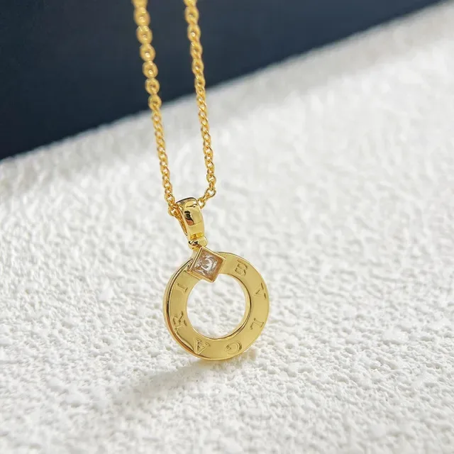 Gold Silver Circular Open-Ring Pendant Engraved Lettering Necklace 5