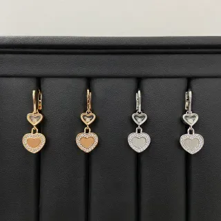 Gold Silver Double-Heart Dangle Pavé Crystal Border Earrings