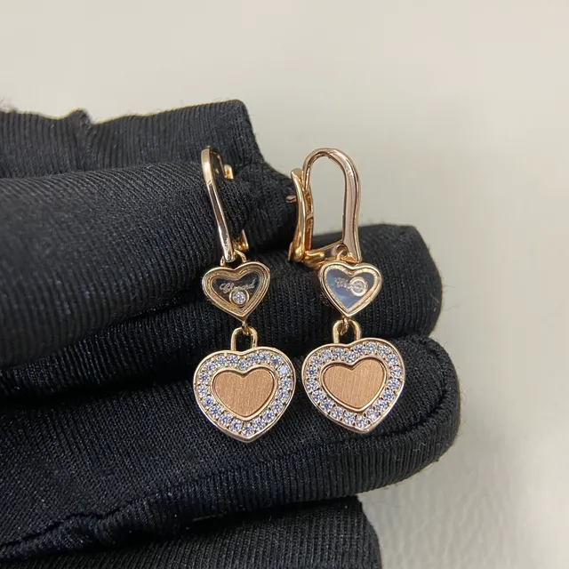Gold Silver Double-Heart Dangle Pavé Crystal Border Earrings 4
