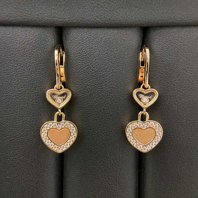 Gold Silver Double-Heart Dangle Pavé Crystal Border Earrings 5
