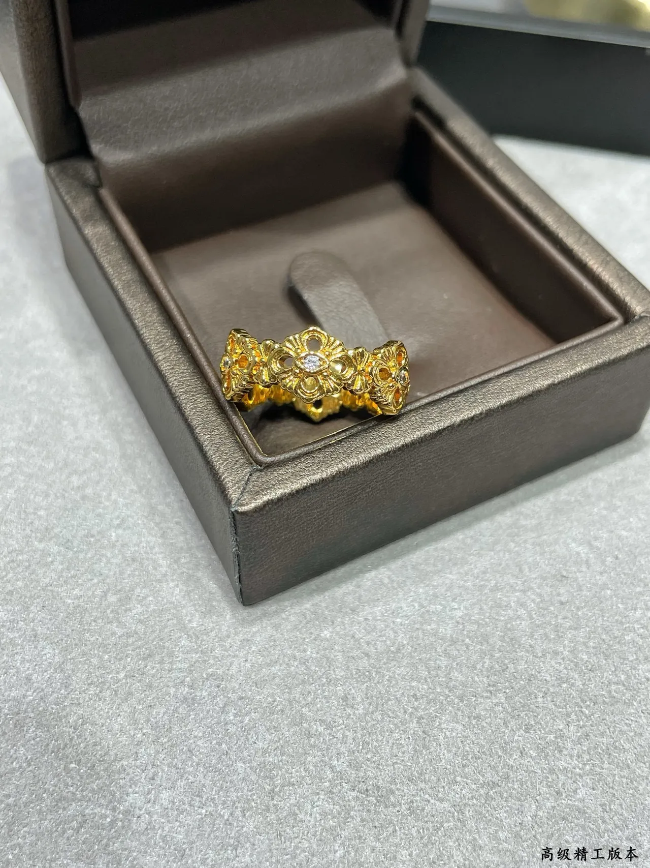 Gold Silver Floral Motif Enamel-Accented Ring 3