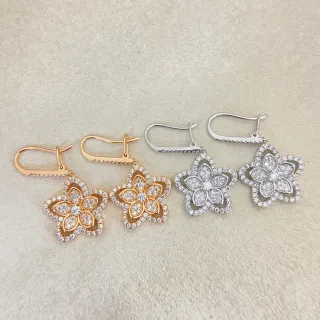 Gold Silver Flower-Shaped Pavé-Set Earrings