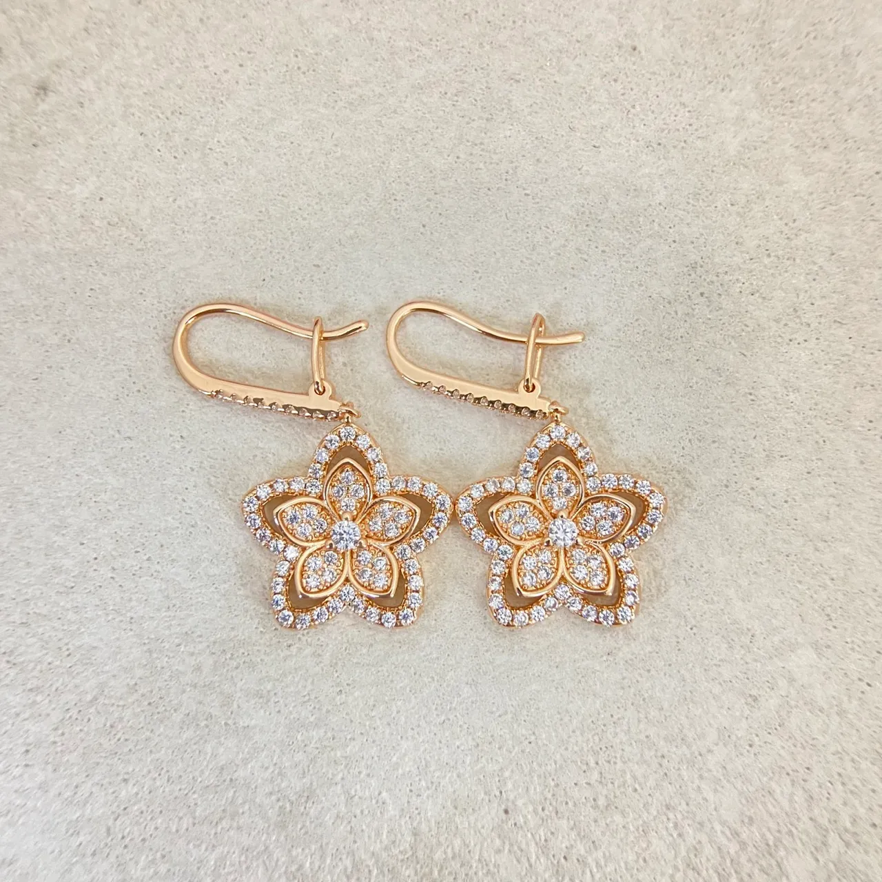 Gold Silver Flower-Shaped Pavé-Set Earrings 6