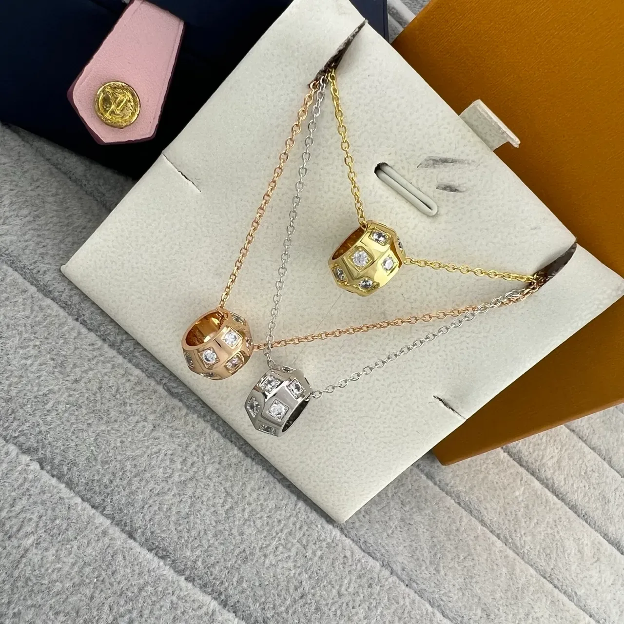 Gold Silver Geometric Barrel Pendant Faceted Multi-Face Setting Necklace 6