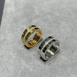 Gold Silver Geometric Tile Motif Pavé-Set Stones Ring