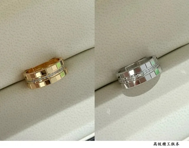Gold Silver Geometric Tile Motif Pavé-Set Stones Ring 2
