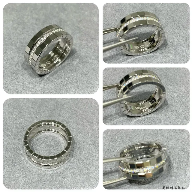 Gold Silver Geometric Tile Motif Pavé-Set Stones Ring 3