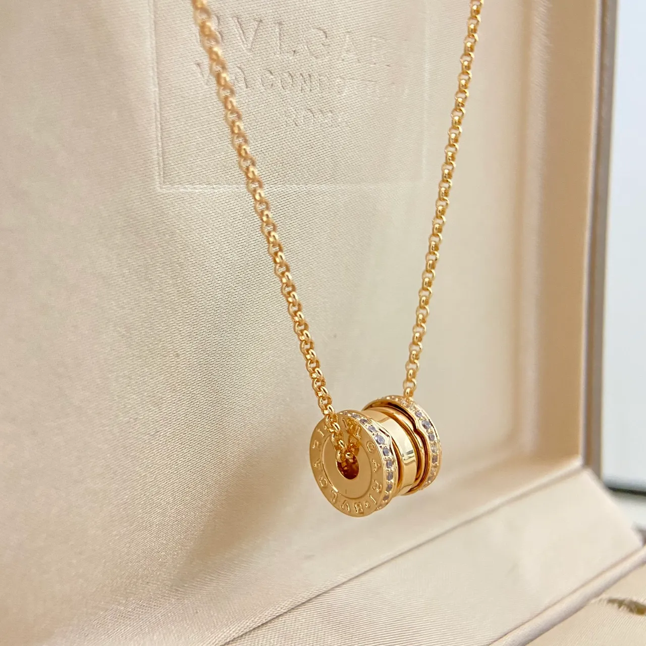 Gold Silver Layered Cylindrical Pendant Pavé Crystal Bezel Necklace 2