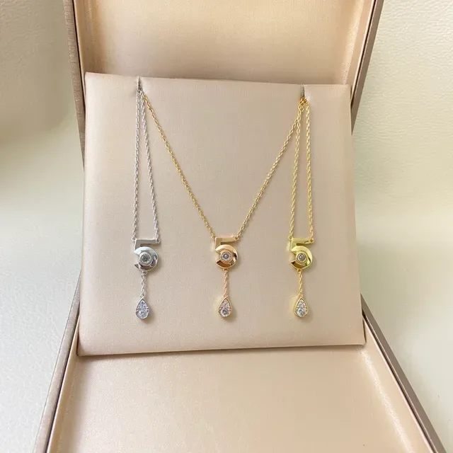 Gold Silver Numeral '5' Pendant Teardrop Dangle Necklace 2