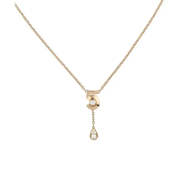 Gold Silver Numeral '5' Pendant Teardrop Dangle Necklace 3