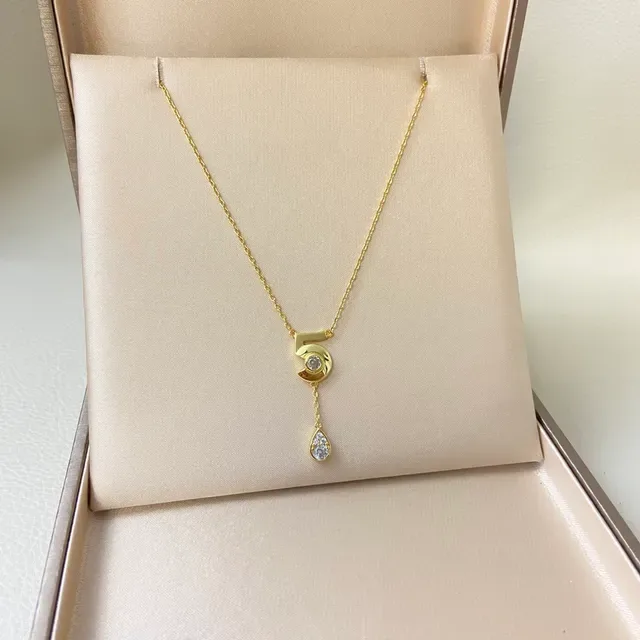 Gold Silver Numeral '5' Pendant Teardrop Dangle Necklace 4