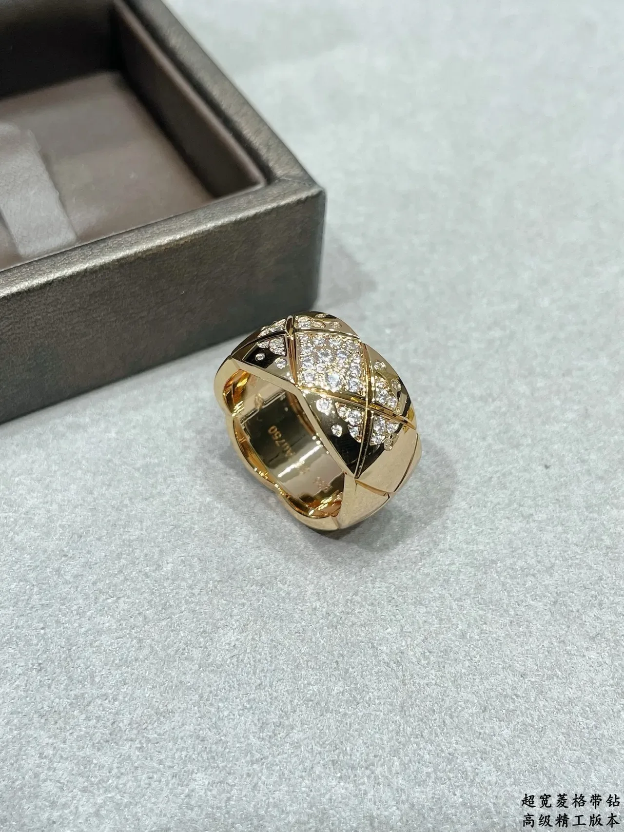 Gold Silver Quilted Geometric Band Pavé-Set Stones Ring 5